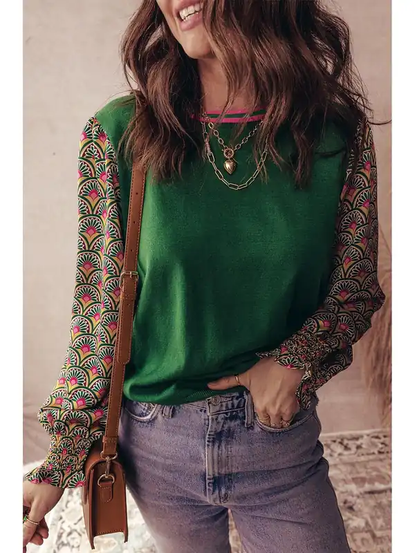 Printed Sleeve Knit Top - Everyday The Label