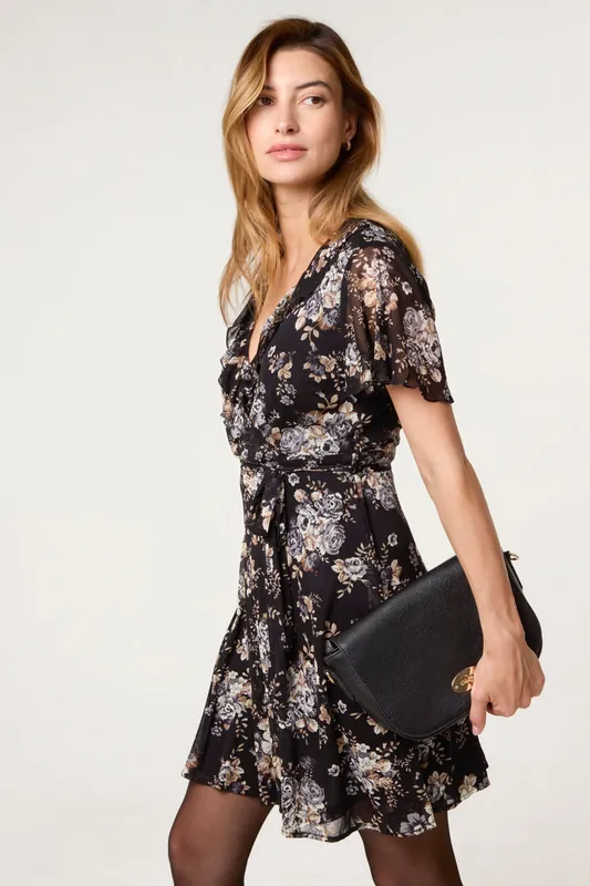 Black Frill Wrap Mini Dress - Blue Vanilla