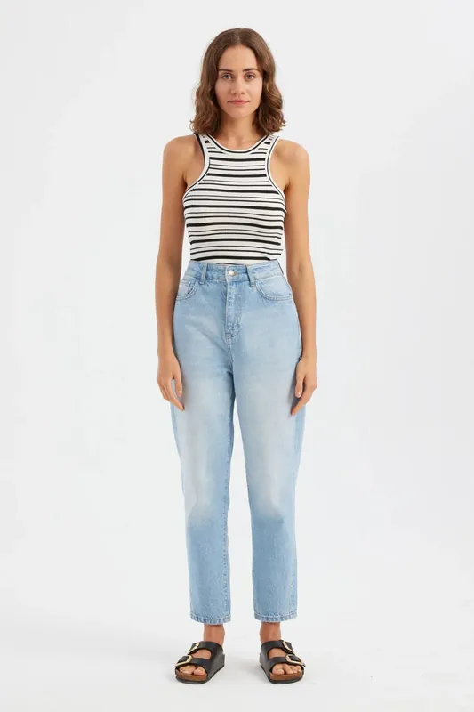 Striped Woven Halter-Neck Tank Top