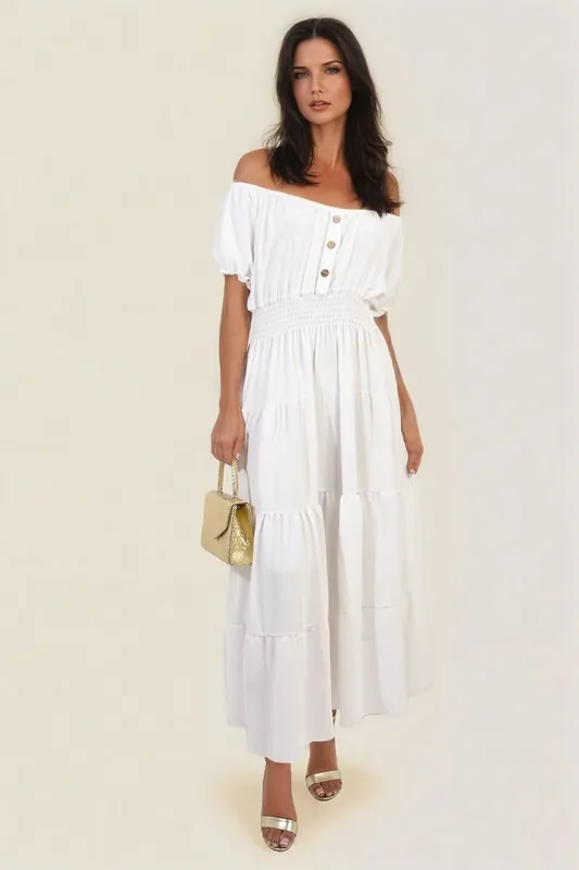 Emmy Smocked Waist Tiered Midi Dress - IKRUSH