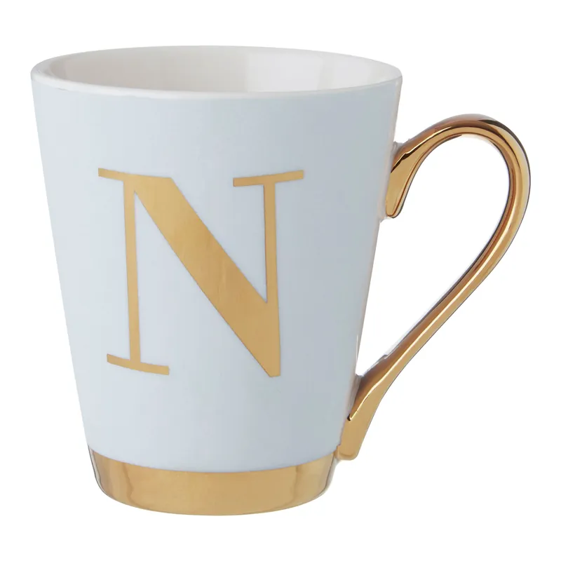 Personalized White Frosted Deco N Letter Monogram Mug, Stylish Mug For Kitchen, Durable Mug For Breakfast - Orsina