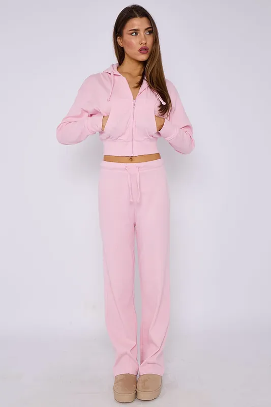 Cropped Zip Hoodie and Flared Trouser Set - Interlock - Co-ord Set