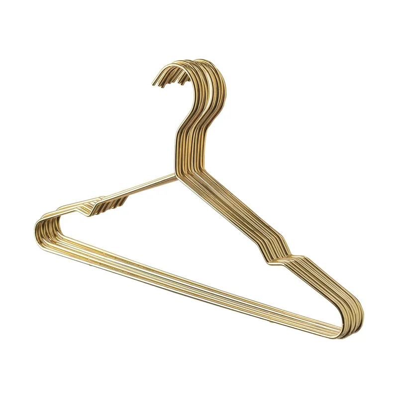 10x Metal Coat Hangers - Gold Wire Clothes Hangers with Trouser Bar