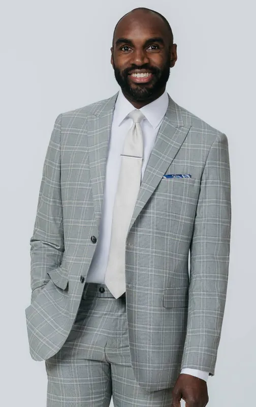 Grey with Tan Check Suit Jacket - Dobell
