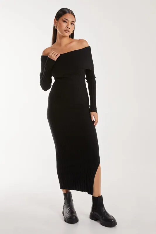 Bardot Ribbed Knit Midi Dress - Pink Vanilla