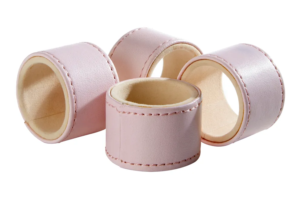 Coloured Leather Effect Set Of Four Faux Leather Pink Napkin Rings - Orsina