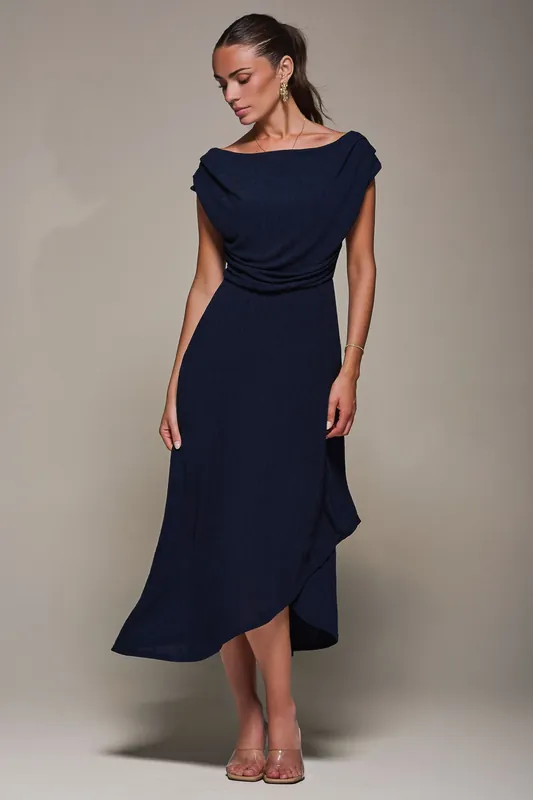 Textured Jersey Aymmetric Midi Dress - Jolie Moi