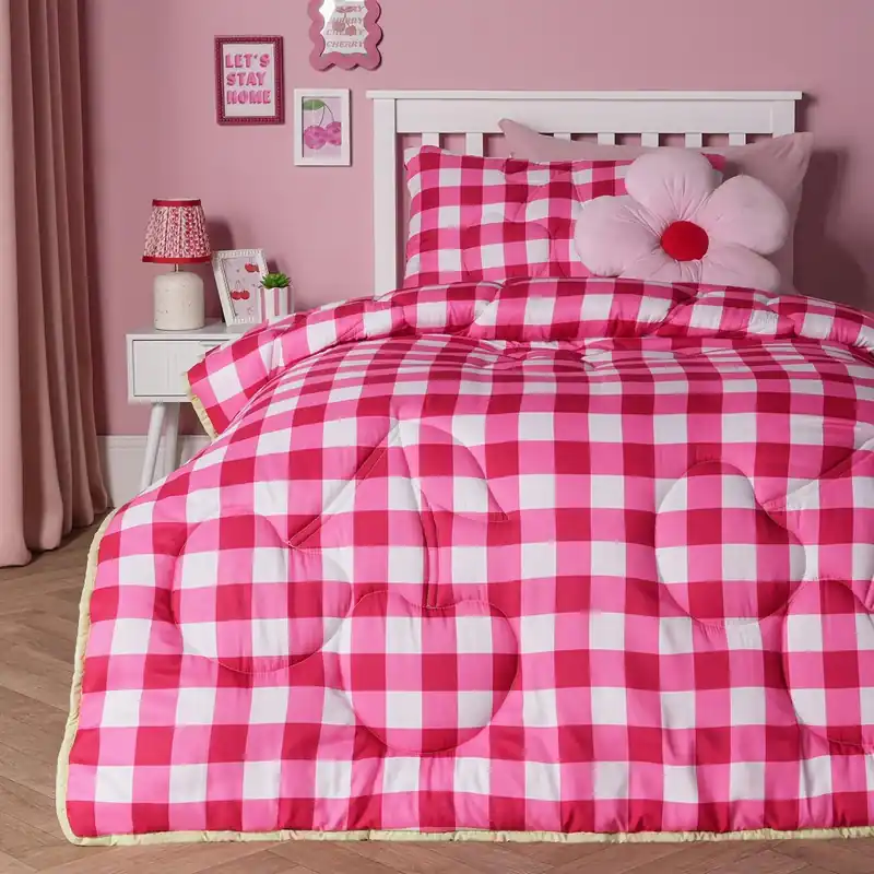 Cherry Bow Gingham Kids 7.5 Tog Coverless Duvet Bedding Set - OHS