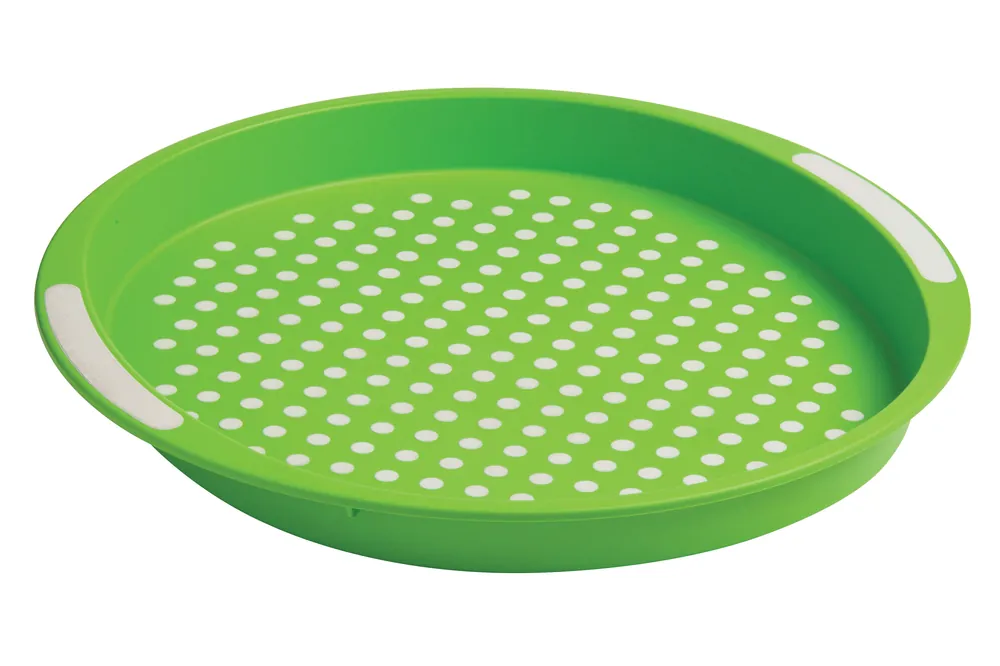 Integrated Side Handles Anti Slip Round Serving Tray, Non Slip Surface Tray, Lightweight Kitchen Tray - Orsina