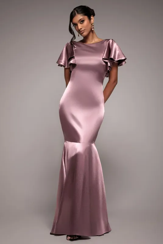 Satin Flutter Sleeve Mermaid Maxi - Goddiva
