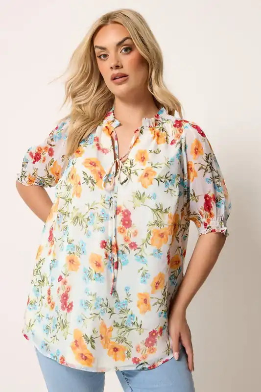 Floral Frill Neck Blouse - Yours