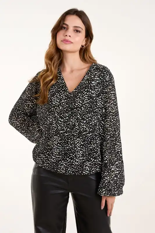 Pleated Bubble Hem Blouse - Blue Vanilla