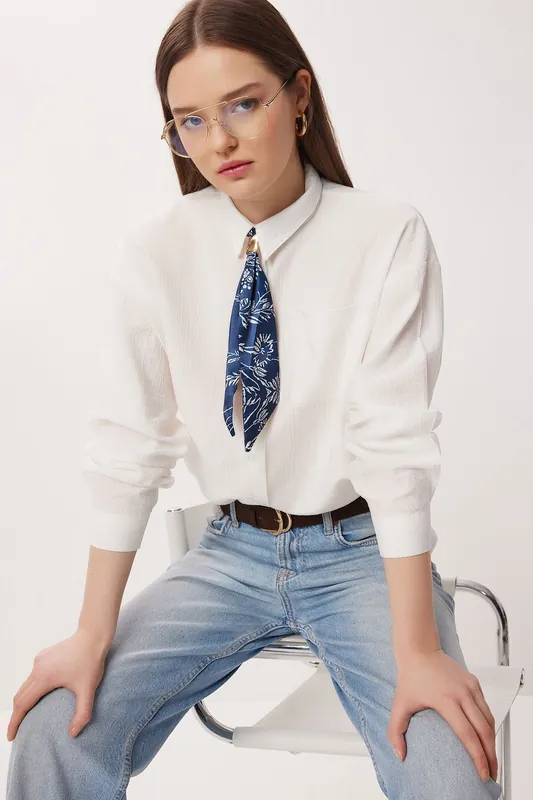 Textured Oversized Button-Up Shirt with Tie Detail