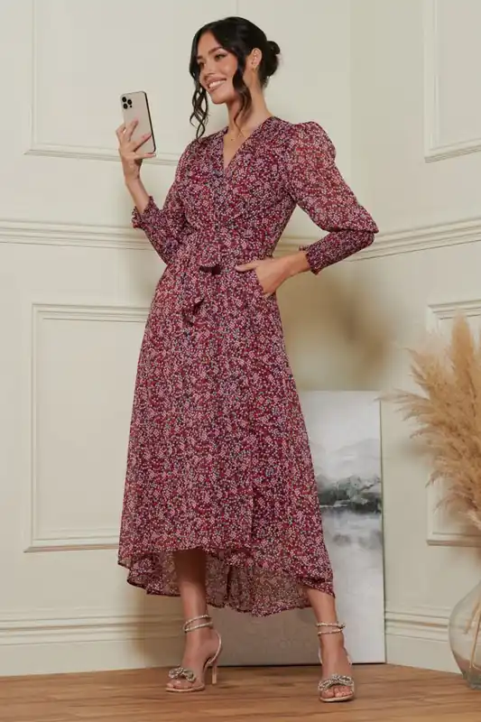 Chiffon Print Tie Waist Maxi Dress - Jolie Moi