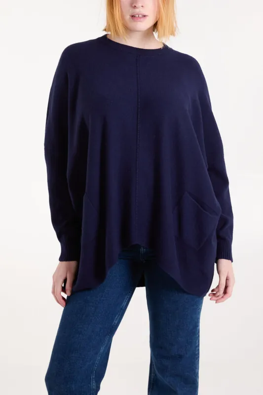Navy Round Neck Pocket Jumper - Blue Vanilla
