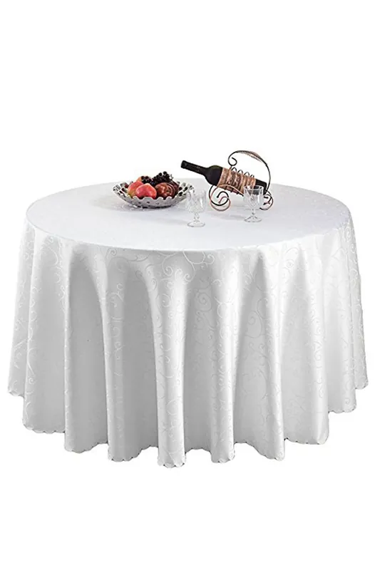108" Round Damask Tablecloth, Swirl Pattern Table Cover - Neel Blue