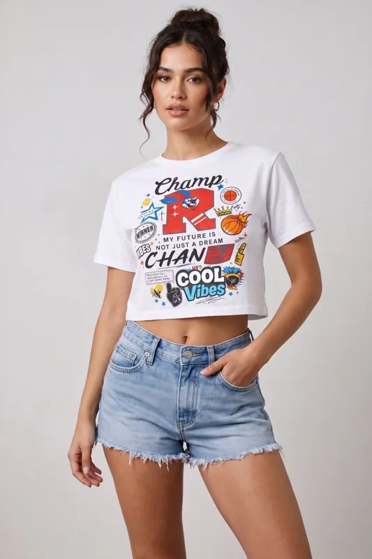 Cool Vibes Graphic Print Short Sleeve Crop Top - STYLEWISE