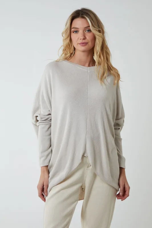 V Neck Front Cut And Sew Soft Knit Jumper - Blue Vanilla