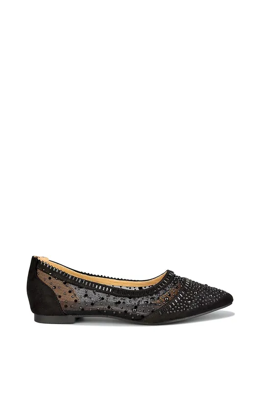 Vivian' Pointed Toe Sparkly Diamante Wedding Bridal Pump Flats - XY London