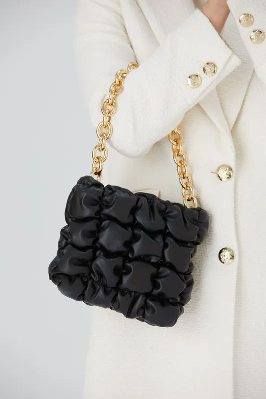 Puffy Quilted chunky Chain Handbag - Belissh