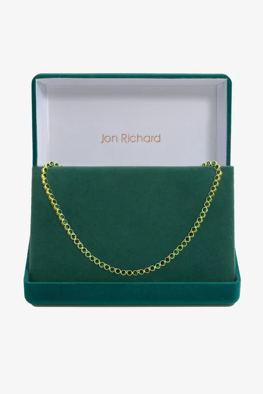 14K Gold Plated and Emerald Cubic Zirconia Tennis Necklace - Gift Box