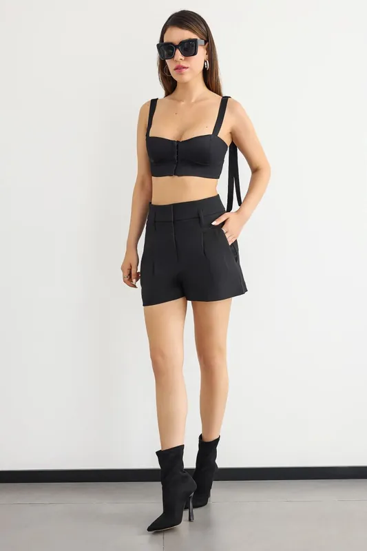 Pleated High-Waist Shorts