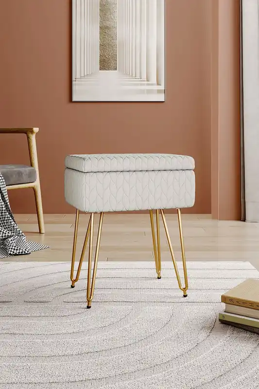 Rectangle Upholstered Storage Ottoman Vanity Stool - Living and Home