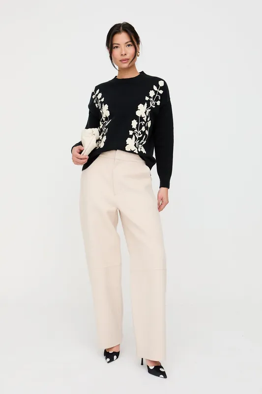 Clara Oversized Floral Print Jumper In Black - Lily and Lionel