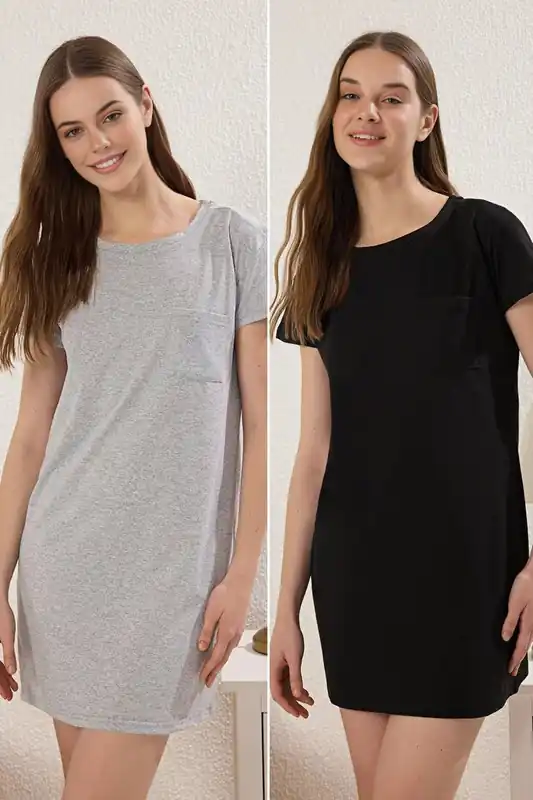 2-Pack Cotton Short Sleeve Round Neck Nightdress