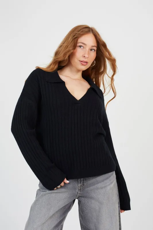 Ribbed Trophy Neck Knited Jumper - Brave Soul