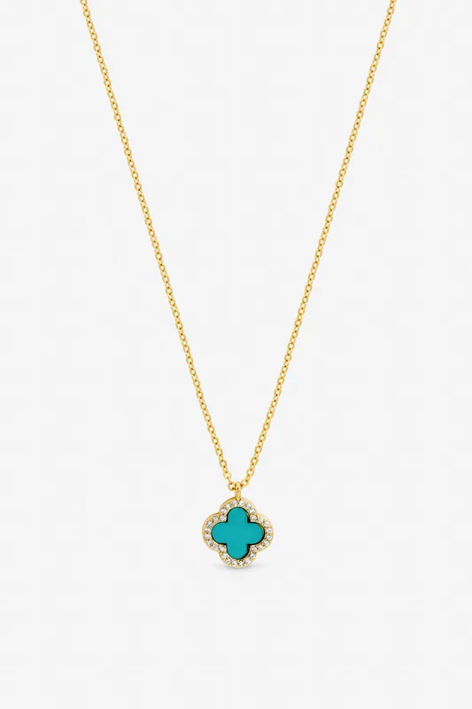 Gold Plated and Turquoise Clover Pendant Necklace - Jon Richard