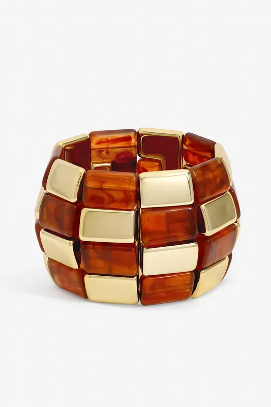 Gold Plated and Resin Statement Stretch Bracelet - Mood