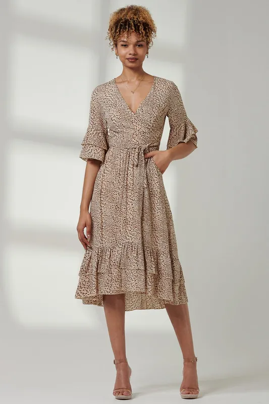Litzy Print Flute Sleeve Midi Dress - Jolie Moi
