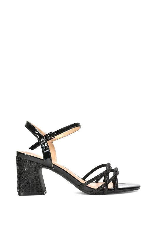 Gwen' Strappy Block High Heel Sandal Shoes With Rhinestone - XY London