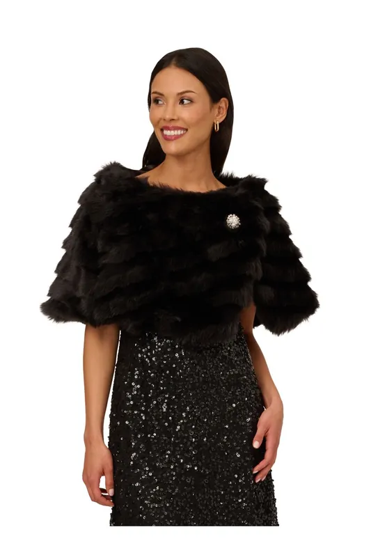 Faux Fur Brooch Coverup - Adrianna Papell