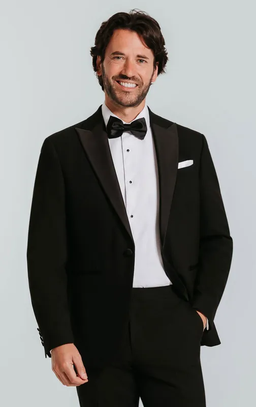 Black Slim Fit Satin Peak Lapel 2 Piece Tuxedo - Dobell