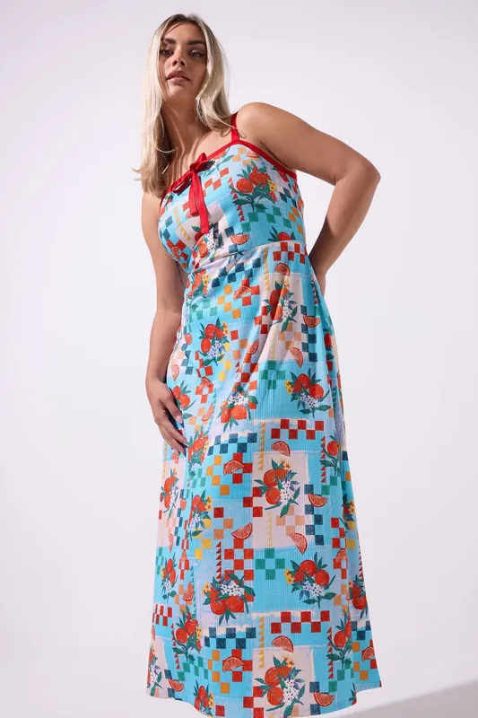 Fruit Check Print Midaxi Dress - Yours