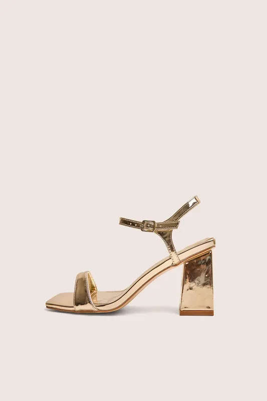 Maryse Gold Mirror Pu Barely There Mid Block Heels - Public Desire