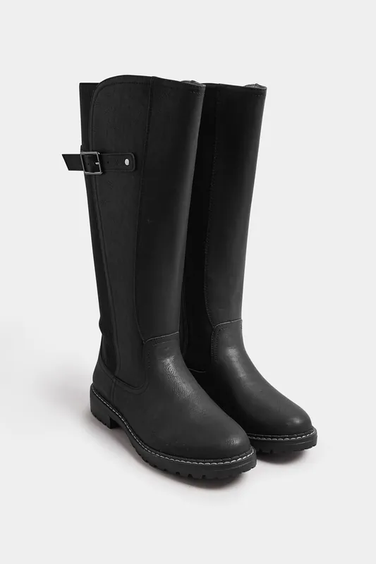 Extra Wide Fit Faux Leather Stretch Knee High Boots - Yours