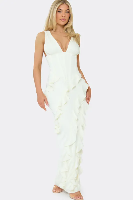 Strappy Frill Trim Maxi Dress - EGO