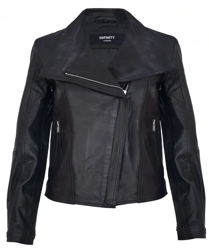 Classic Leather Shawl Wrap Biker Jacket - Morpeth