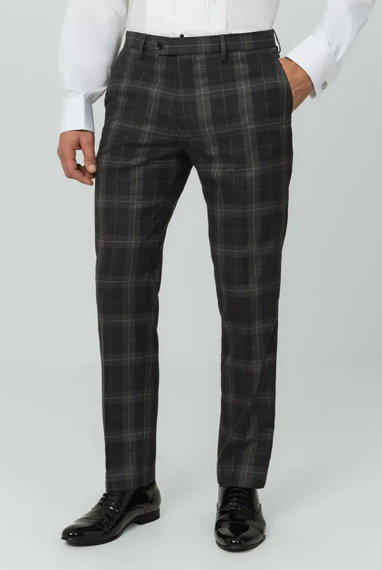 Grey Tartan Check Trousers - Dobell