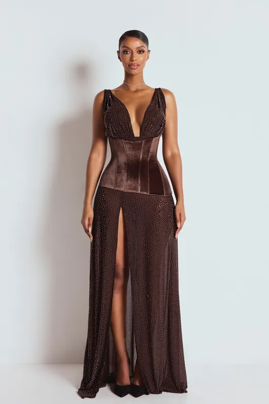 The Madison Maxi Dress Brown - LEMONLUNAR