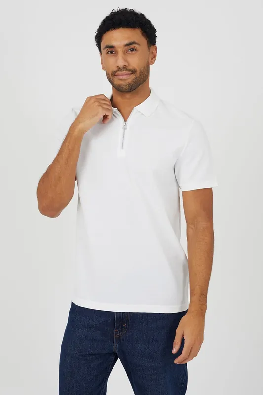 Textured Short Sleeve Quarter Zip Polo Shirt - Brave Soul