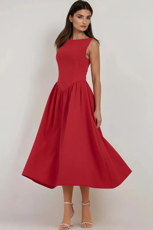 A-Form Midi Dress with Crew Neck