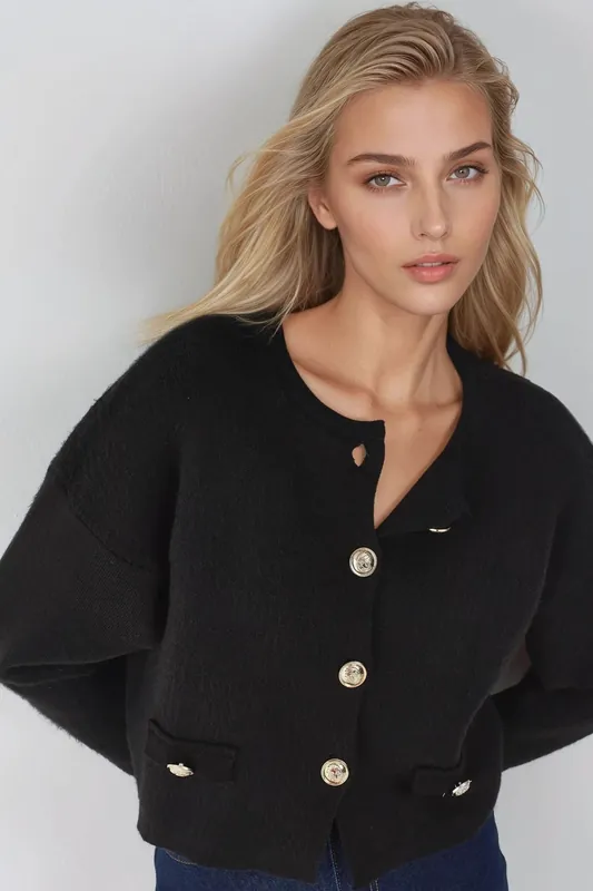 Textured Ribbed Knitwear Cardigan with Button Closure - MyFashion
