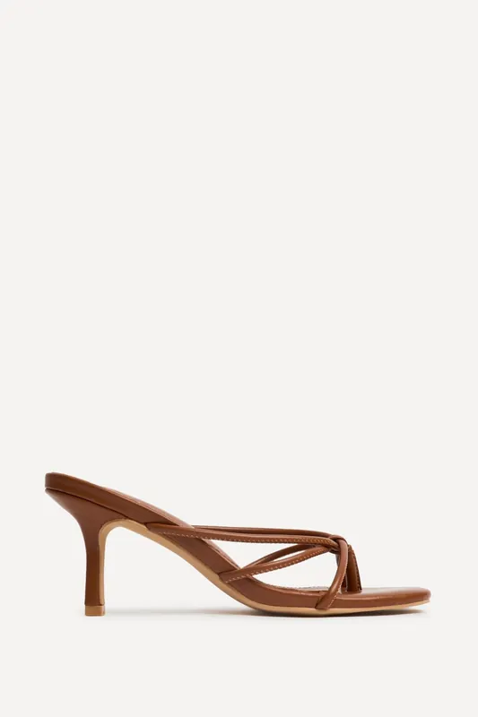 Solis Tan Strappy Mule Heels - Linzi