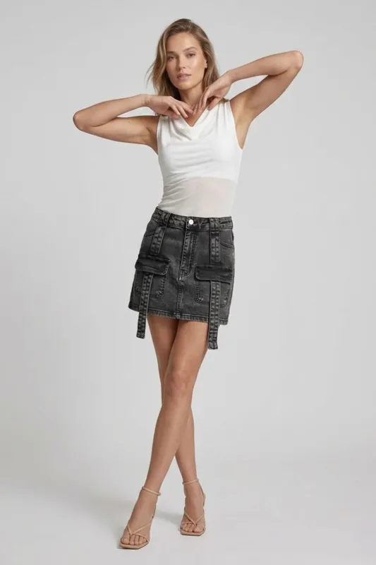 Cargo Pocket Denim Mini Skirt - STYLEWISE