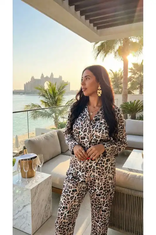 Levana Leopard Print Satin Pyjama Set - IKRUSH