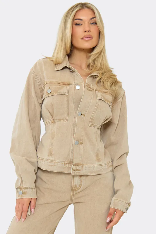 Long Sleeve Button Tie Back Denim Jacket - EGO
